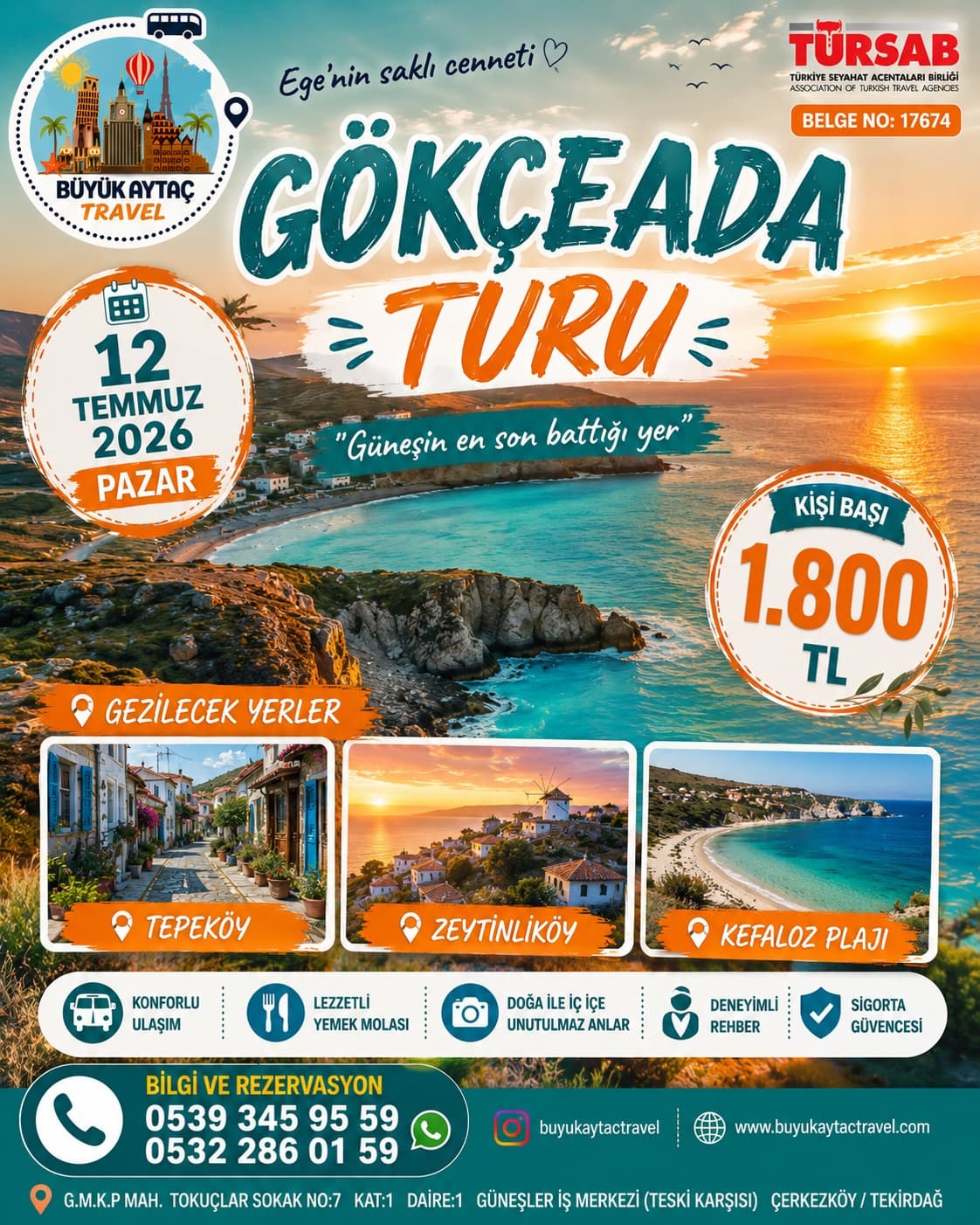 Çerkezköyden Ege Turları 2026 | Ayvalık, Ada ve Assos Rotaları